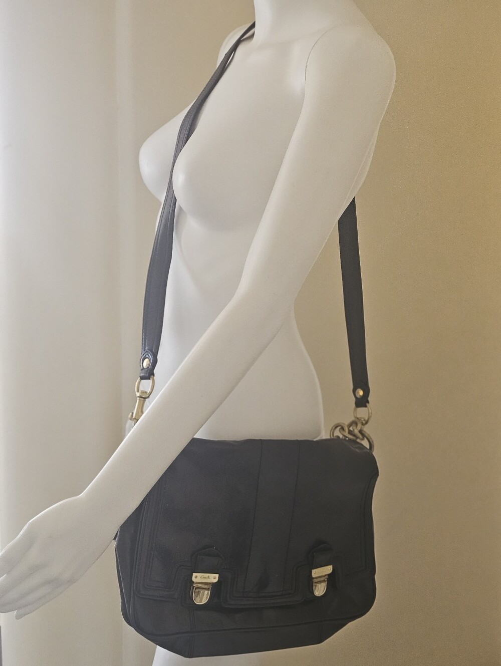 Vintage Coach Poppy Leather Pushlock Flap Bag #17925 Black Convertible Crossbody - Picture 16 of 16